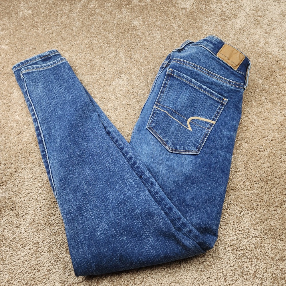 American Eagle Super Hi-Rise Jegging Medium Wash Skinny Jeans Size 0 25x27